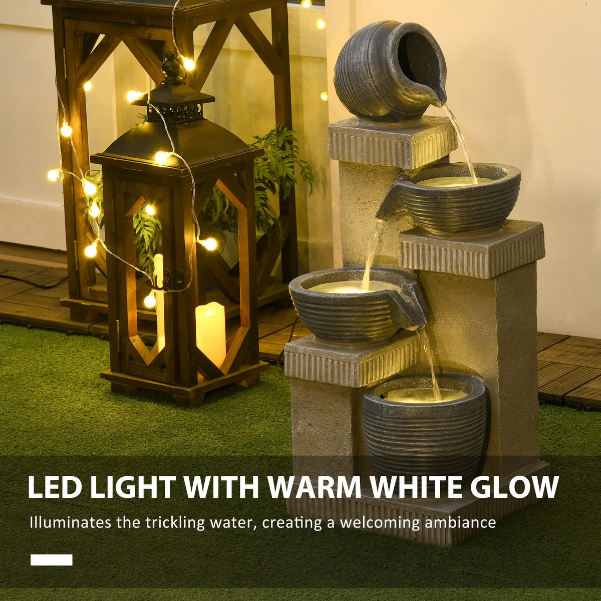 4-Tier Outdoor Jar Water Fountain, LED Lights, Adjustable Flow, 26.4-inch Water Fountains at Gallery Canada