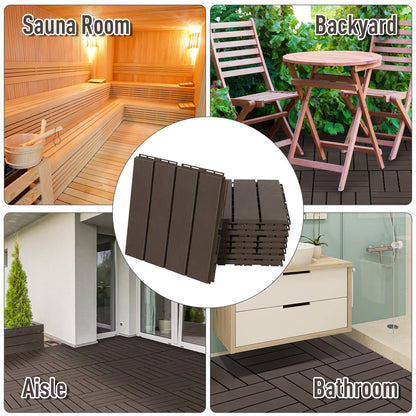 9 Pcs PP Interlocking Deck Tile, 12" x 12", Indoor Outdoor Use, Brown Deck Tiles at Gallery Canada