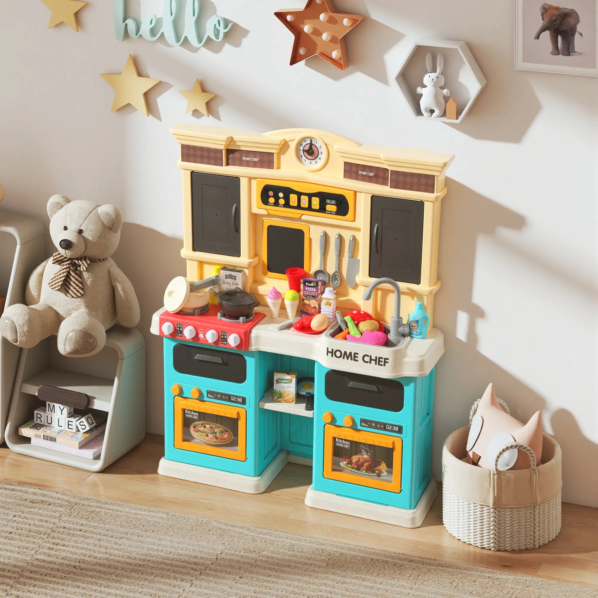 Kids Kitchen Playset with Lights, Sounds, Sink, Stove, Clock, Green Play Kitchen at Gallery Canada