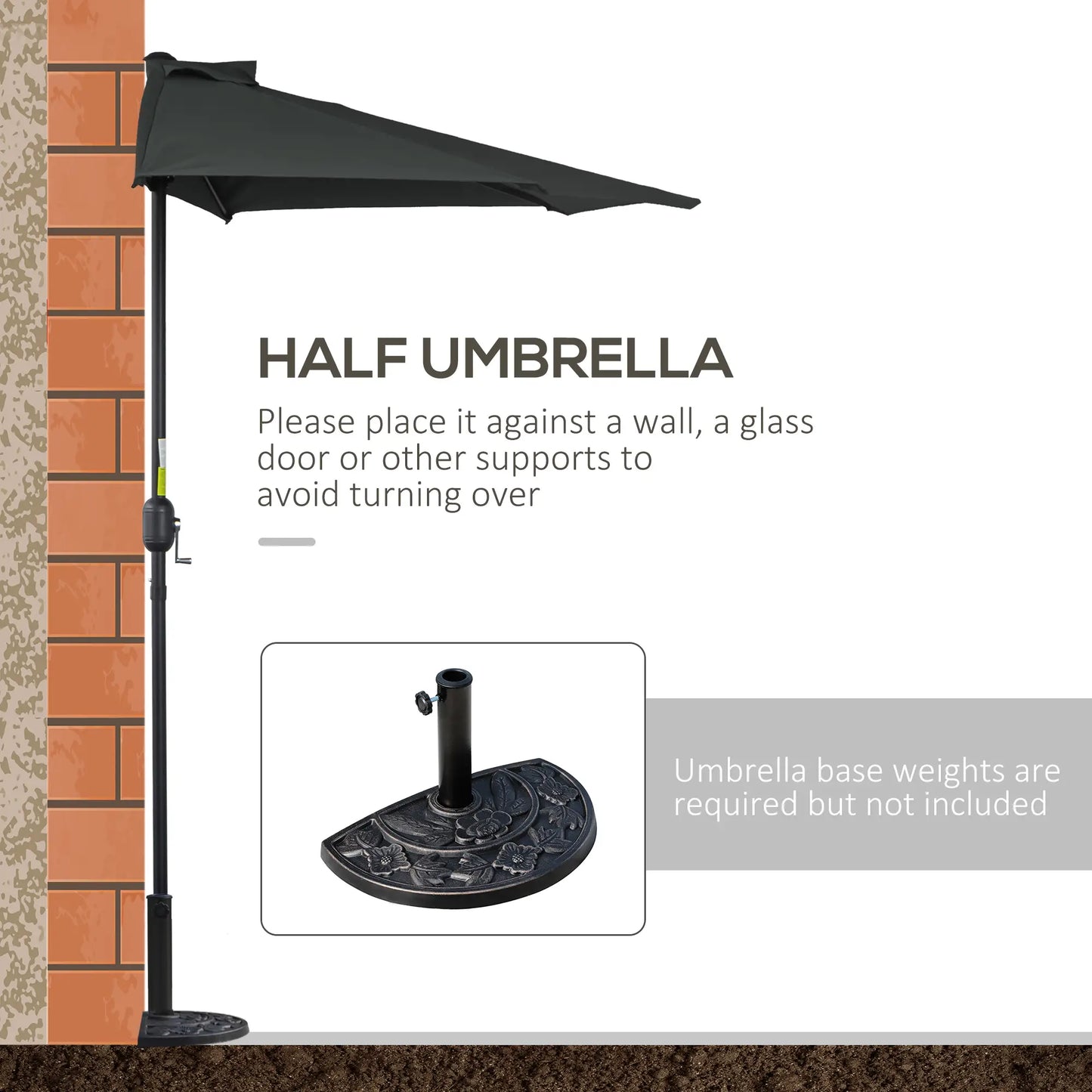 9ft Half Round Outdoor Umbrella, Patio Sun Shade, 5 Ribs, Black Sun Umbrellas at Gallery Canada