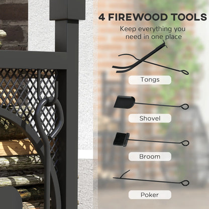 2-Tier Firewood Rack, Shovel, Broom, Poker, Tongs, 21.7" x 12.6" x 30.3", Black Firewood Racks at Gallery Canada