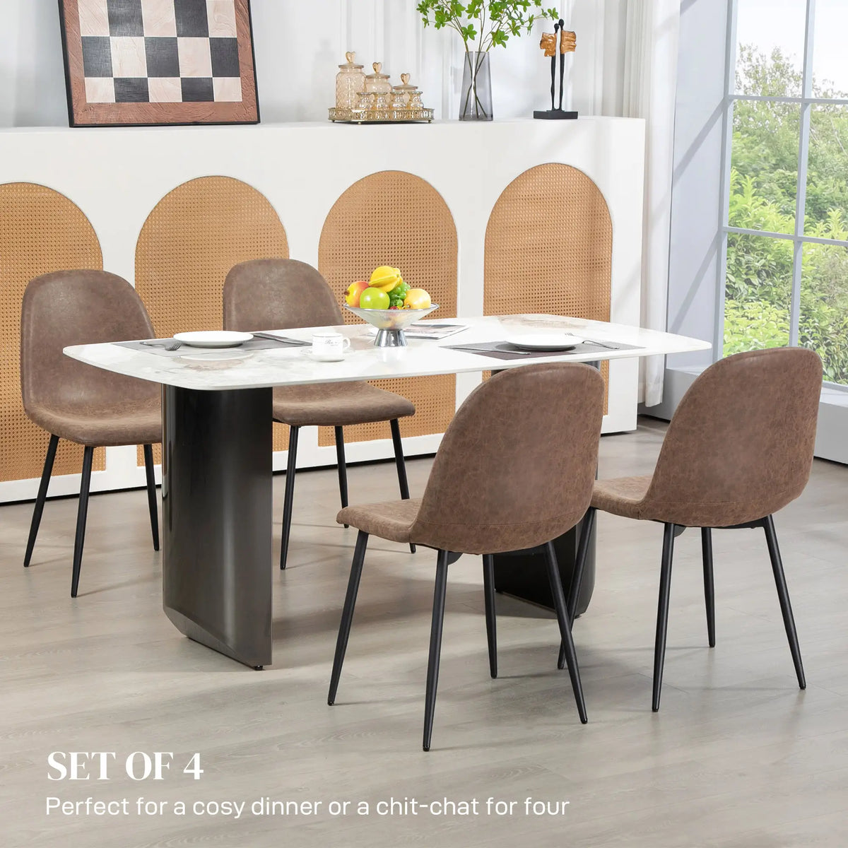Retro Dining Table Chairs Set of 4, PU Leather Upholstered Bar Stools at Gallery Canada