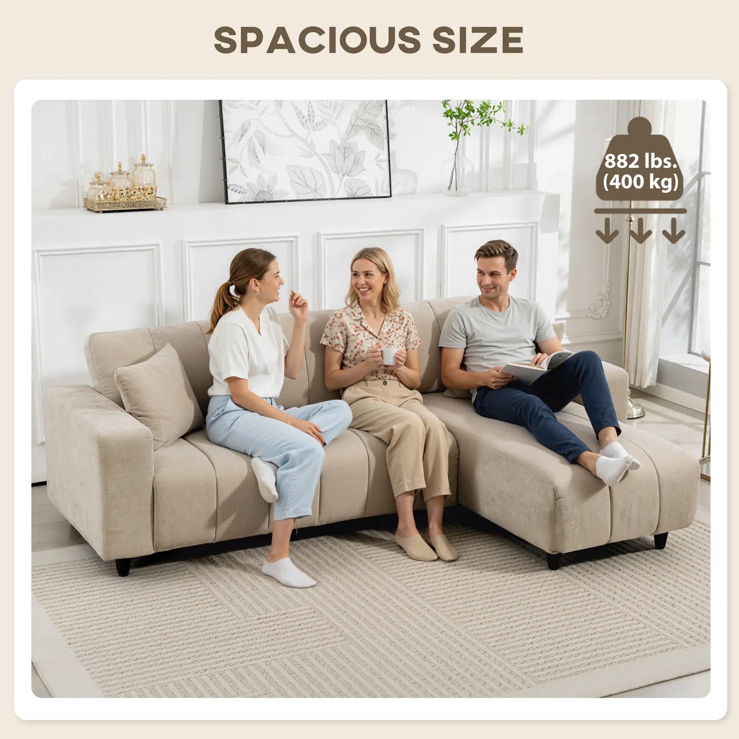 Sectional Couch, 3 Seater L-Shaped Sofa, Changeable Chaise, Beige 3-Seater Sofas at Gallery Canada