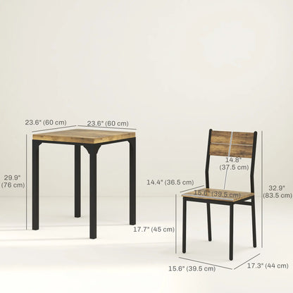 Dining Table Set for 2, 3 Piece Kitchen Table and Chairs, Rustic Brown, Brown Dining Table Sets at Gallery Canada