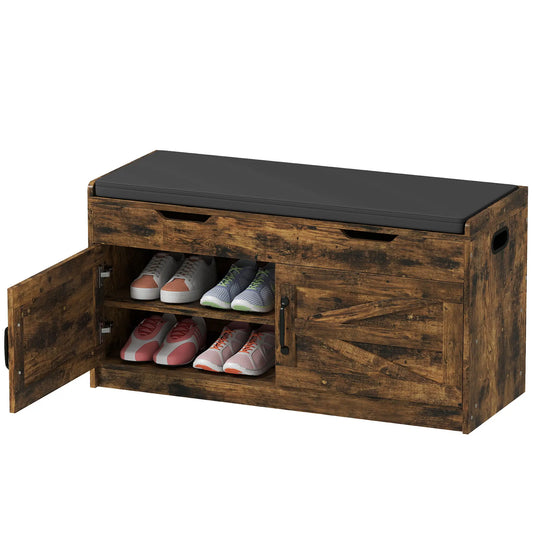 Shoe Storage Bench, 2-Tier Cabinet, Flip-Top, Padded Cushion, Rustic Brown Shoe Storage Cabinets & Racks Rustic Brown, Black at Gallery Canada