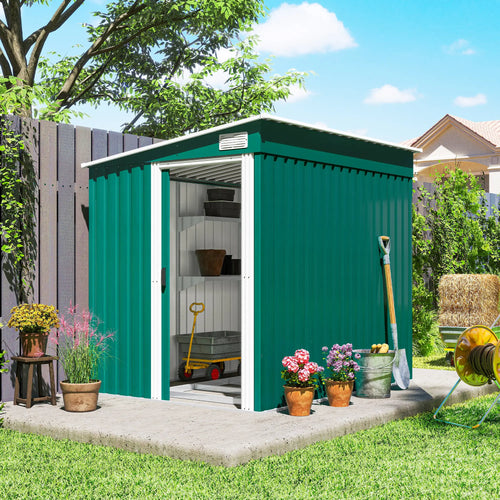 5'x7' Galvanized Metal Shed, With Sliding Door, 2 Vents, Green