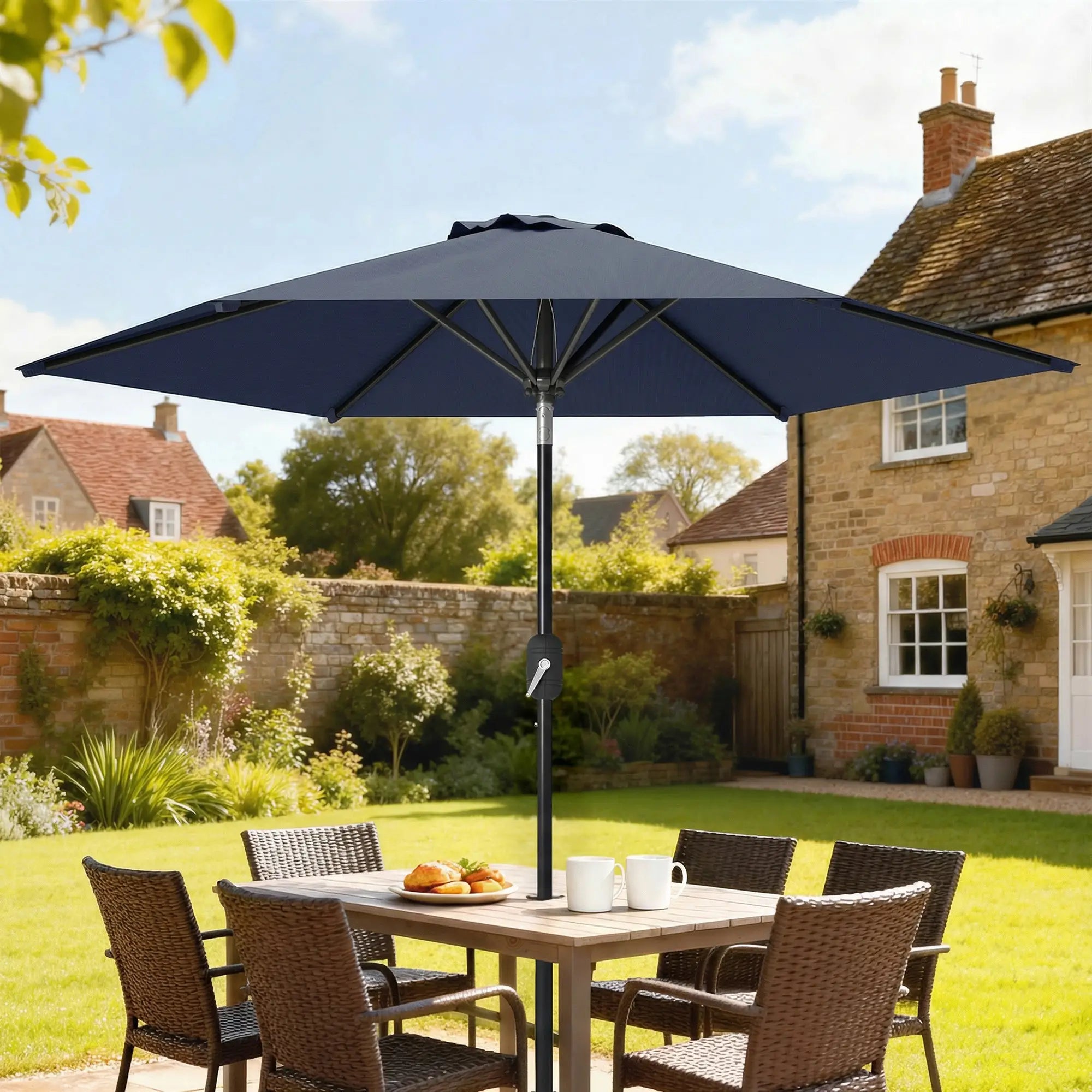 Patio Sun Umbrella, Outdoor Parasol, 6 Ribs, Blue Sun Umbrellas at Gallery Canada