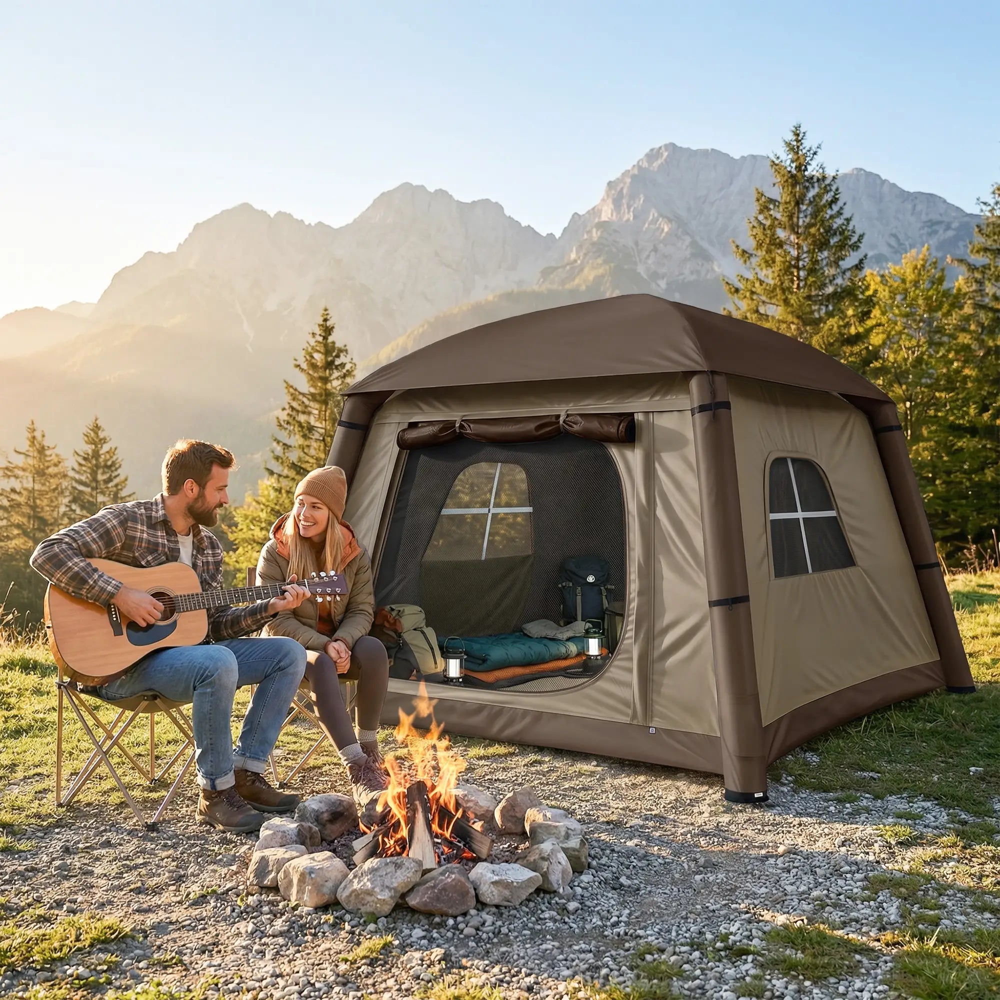 Inflatable Camping Tent, 1-2 Person, Khaki and Brown Camping Tents at Gallery Canada