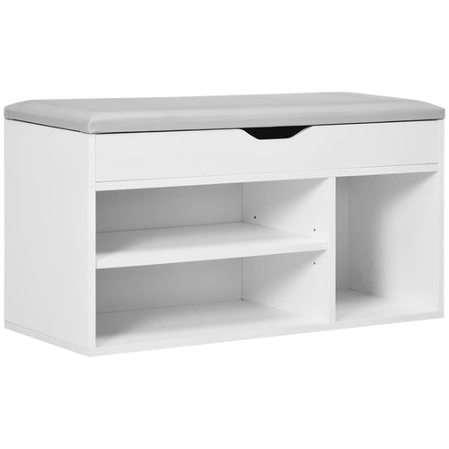 Shoe Bench Entryway Storage Rack, Padded Cushion, White