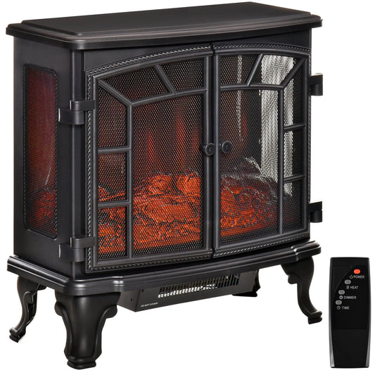 Electric Fireplace Heater, Freestanding, Realistic Flame, Timer, Overheat Protection, 750W/1500W, Black Electric Fireplaces Black at Gallery Canada