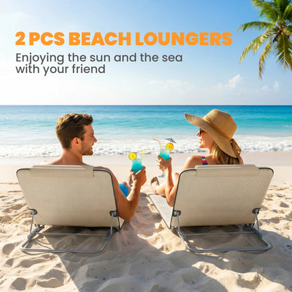 Beach Lounge Chair Set, 2 Pieces, Folding Chaise, Beige Beach Accessories at Gallery Canada
