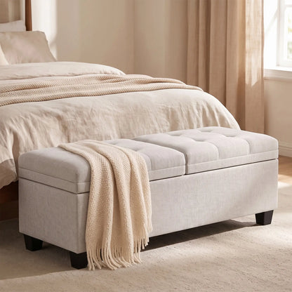 51.2" Storage Ottoman Bench, End of Bed Bench, Cream White Storage Ottomans & Benches at Gallery Canada
