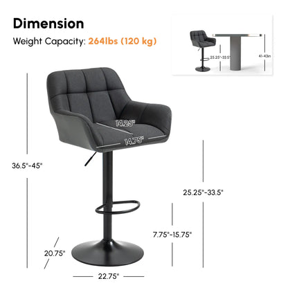 Swivel Barstools Set of 2, Adjustable with Footrest, PU Leather Back, Black, Grey Bar Stools at Gallery Canada