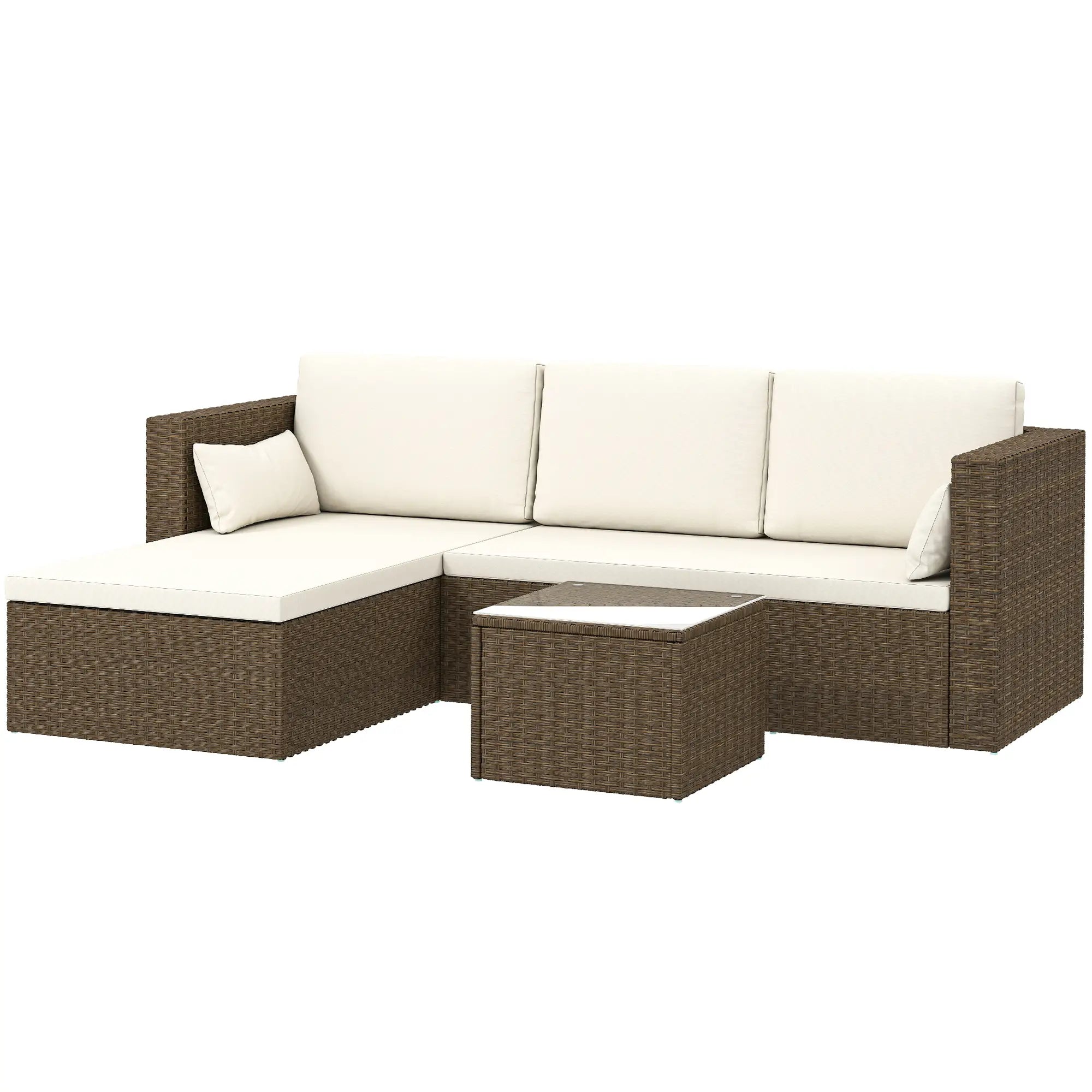 Modern Rattan Sofa Set, 3pcs, Wicker Patio Furniture with Coffee Table Patio Furniture Sets White at Gallery Canada