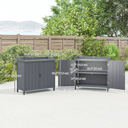 Outdoor Garden Storage Cabinet, Potting Bench with Galvanized Top, Grey Sheds at Gallery Canada