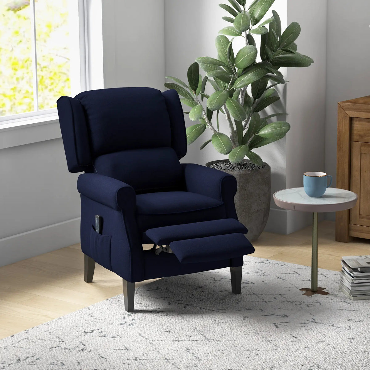 Vibration Massage Recliner Chair With Extendable Footrest, Blue Single Sofas at Gallery Canada