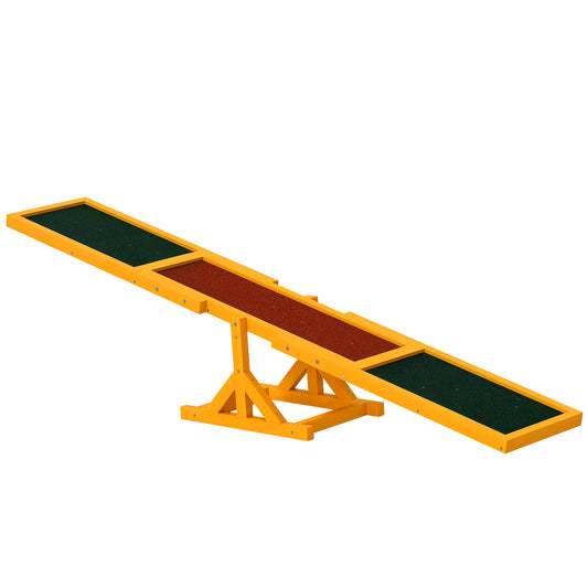 Wood Pet Seesaw Platform, Dog Agility Training Equipment, Weather Resistant Dog Agility Training Equipment Natural Wood Colour, Brown Middle Part, Green Ends at Gallery Canada