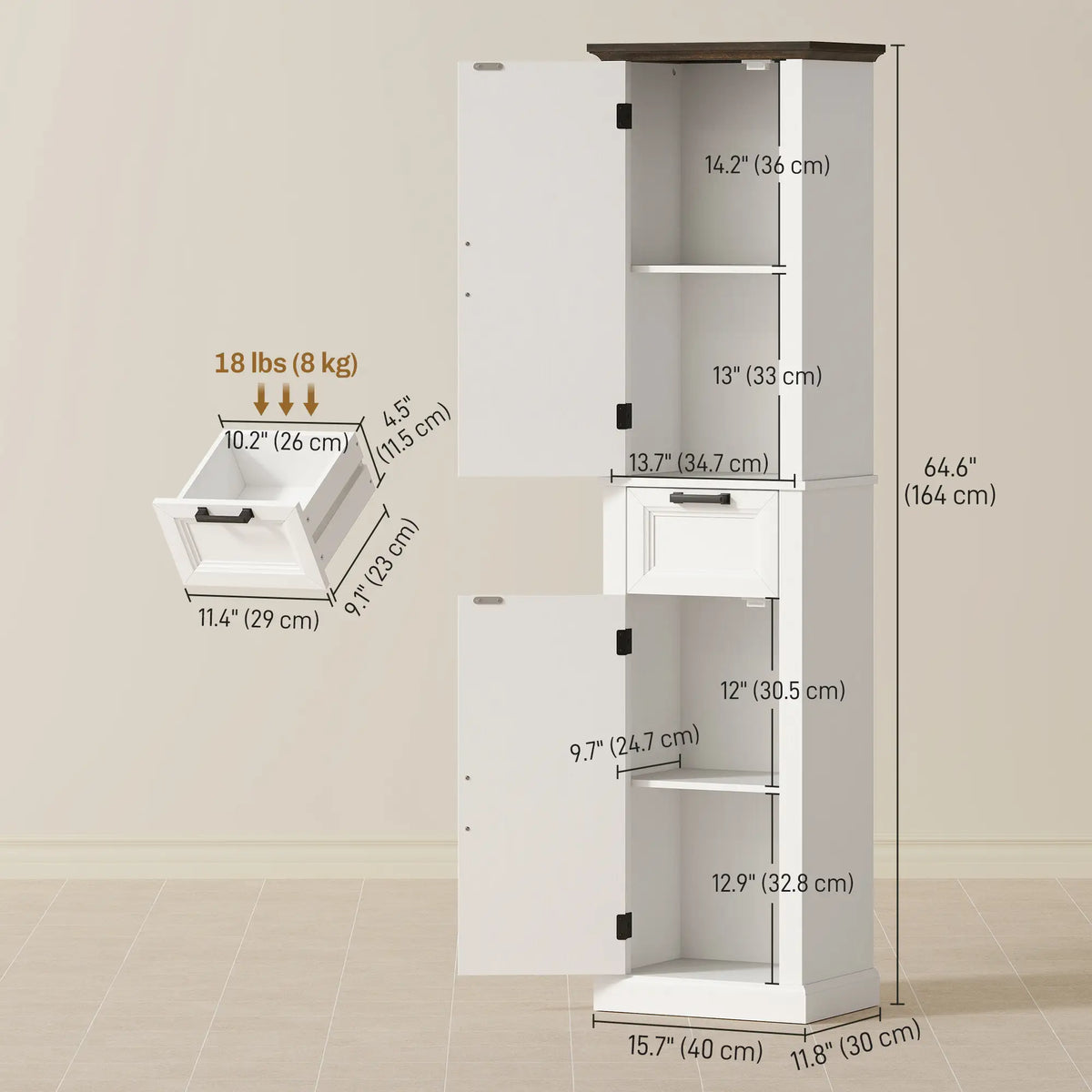 65" Tall Bathroom Storage Cabinet, Freestanding Farmhouse Slim, White Freestanding Bathroom Cabinets at Gallery Canada