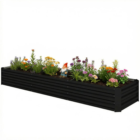8'x2'x1' Galvanized Raised Bed, Elevated Planter Box, Black