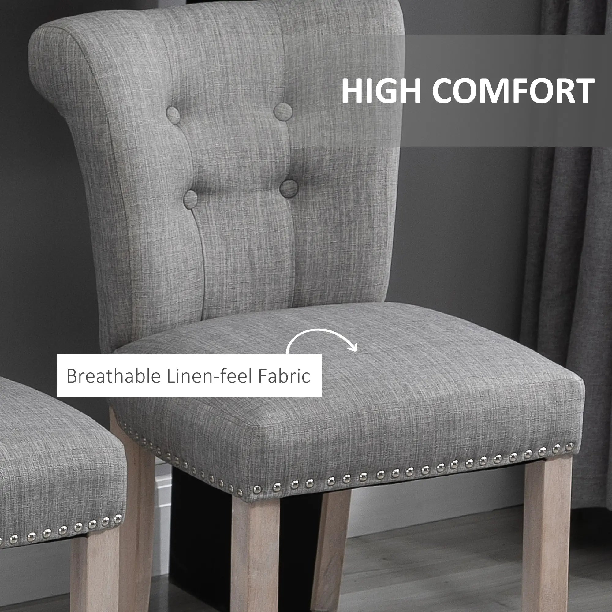 Upholstered Counter Height Bar Stools, Set of 2, Wood Legs, Grey Bar Stools at Gallery Canada