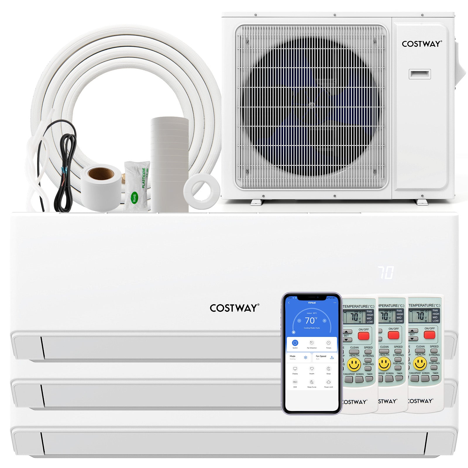 30000 BTU 3 Zone 23 SEER2 Mini Split Air Conditioner Wifi Enabled with Heat Pump-9K + 9K + 18K, White Mini Split Air Conditioners White at Gallery Canada