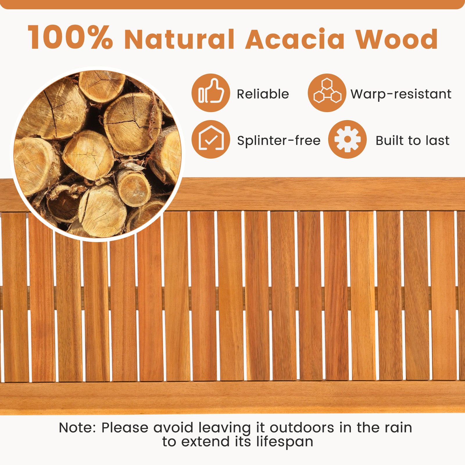 Acacia Wood Outdoor Bench With Slatted Seat, Natural Outdoor Benches at Gallery Canada