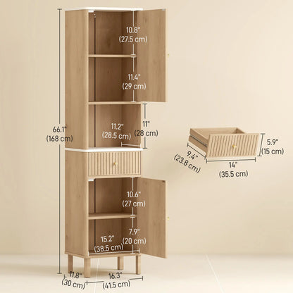 66 in Tall Bathroom Cabinet With Drawer, Oak Freestanding Bathroom Cabinets at Gallery Canada