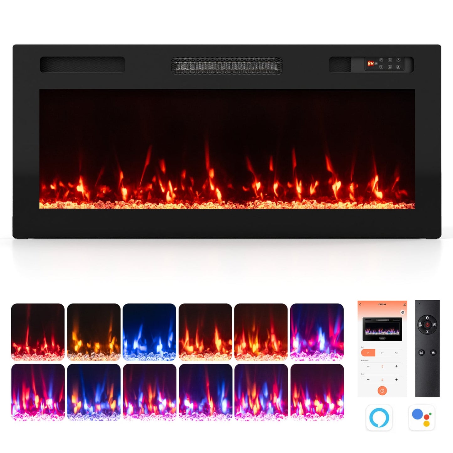 50 Inch Smart WiFi Electric Fireplace, Recessed and Wall Mounted