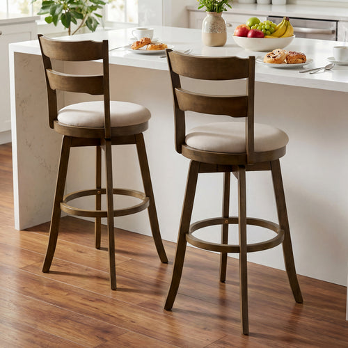30.5 Inch Swivel Barstools with Backrest & Upholstered Seat-Set of 2, Taupe
