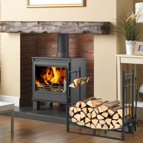 30 Inch Firewood Rack With 4 Tool Set, Kindling Holders, Black