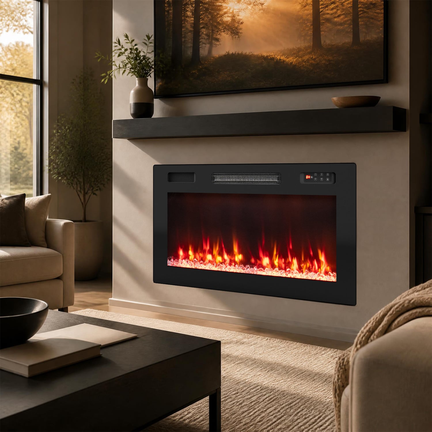 30 Inch Smart WiFi Electric Fireplace, Recessed, Wall Mounted Fireplaces at Gallery Canada
