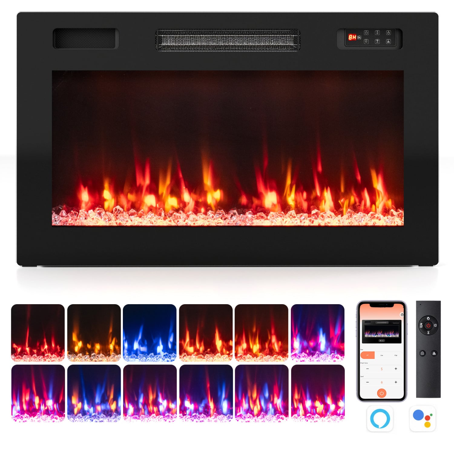 30 Inch Smart WiFi Electric Fireplace, Recessed, Wall Mounted Fireplaces at Gallery Canada
