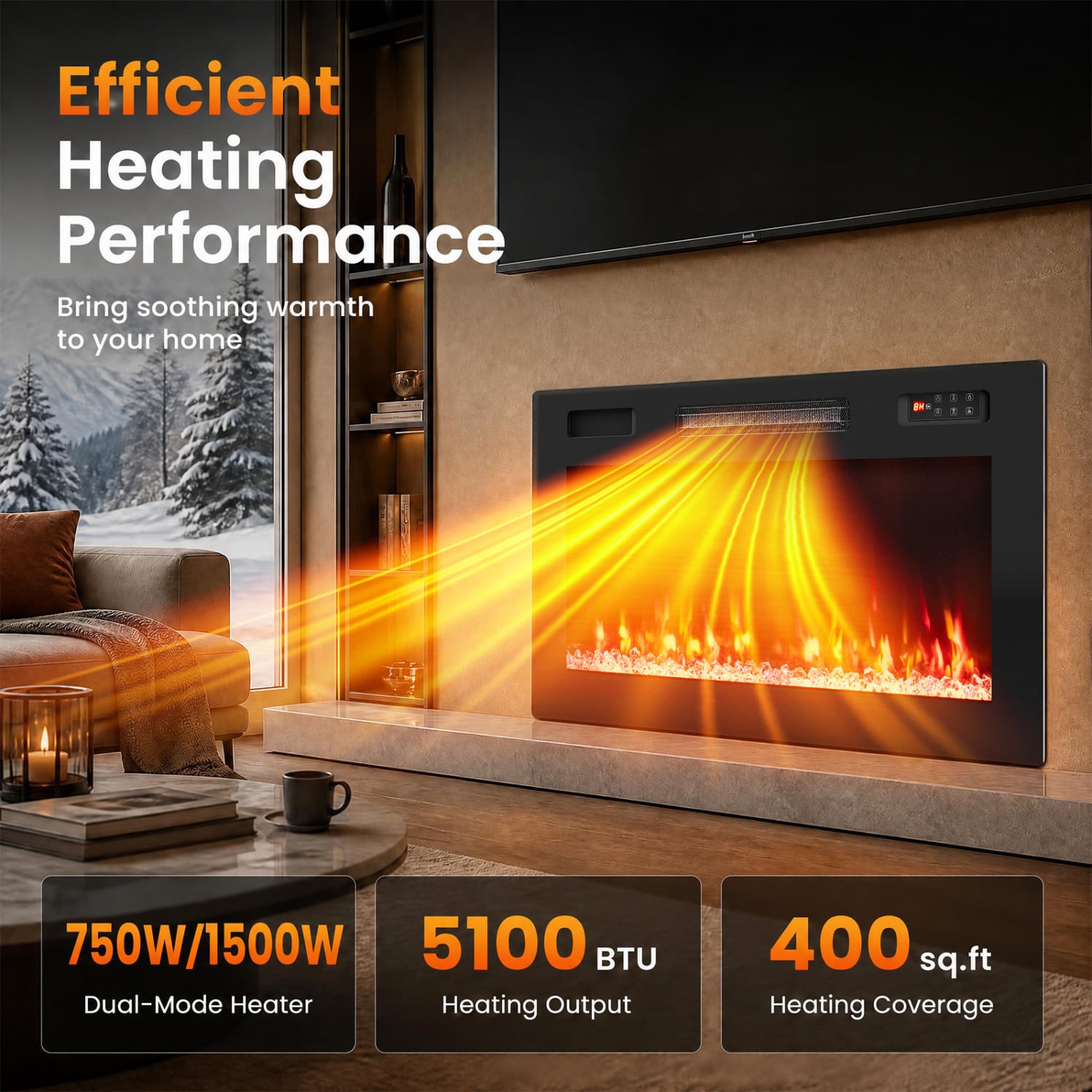 30 Inch Smart WiFi Electric Fireplace, Recessed, Wall Mounted Fireplaces at Gallery Canada