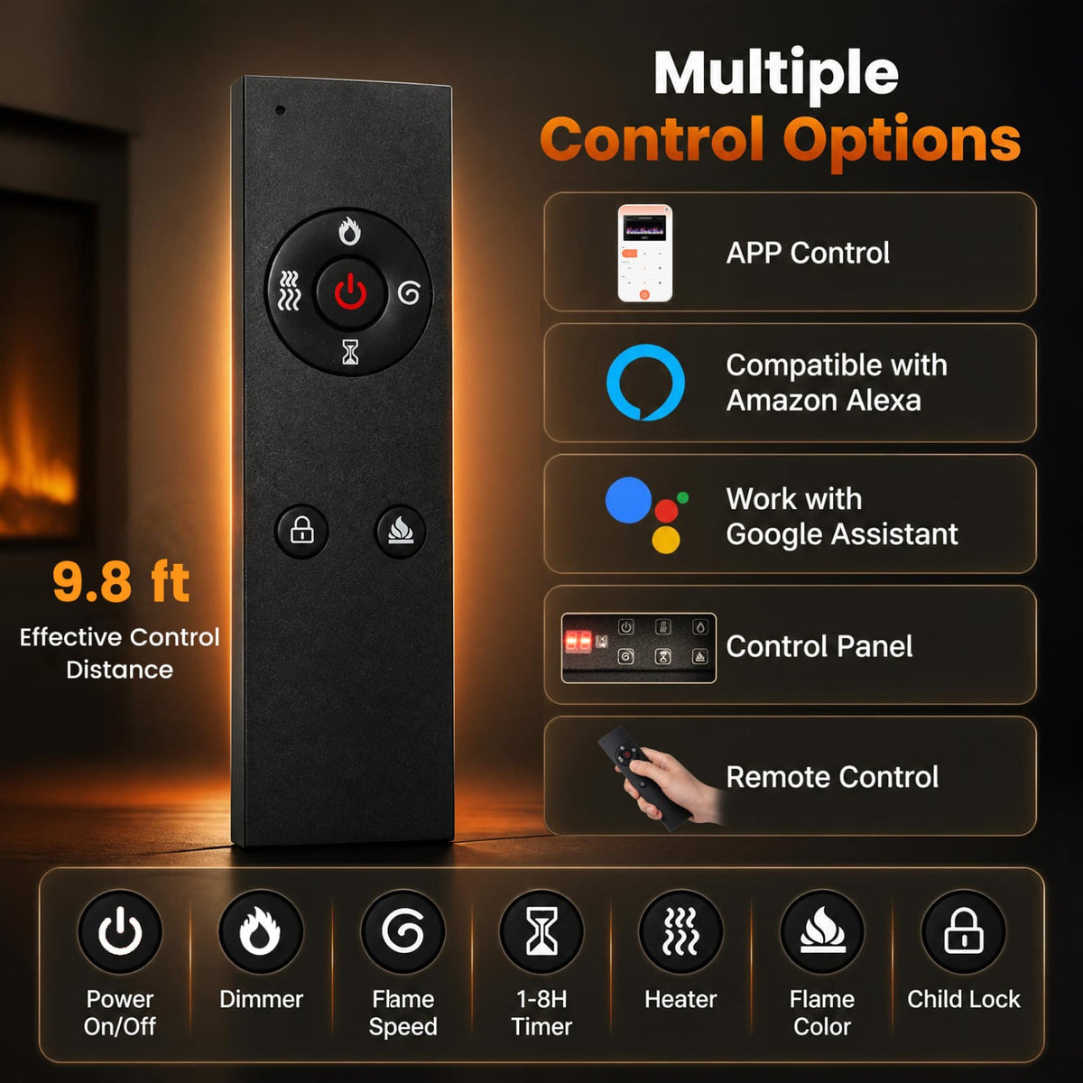 30 Inch Smart WiFi Electric Fireplace, Recessed, Wall Mounted Fireplaces at Gallery Canada