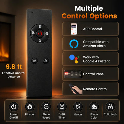 30 Inch Smart WiFi Electric Fireplace, Recessed, Wall Mounted Fireplaces at Gallery Canada