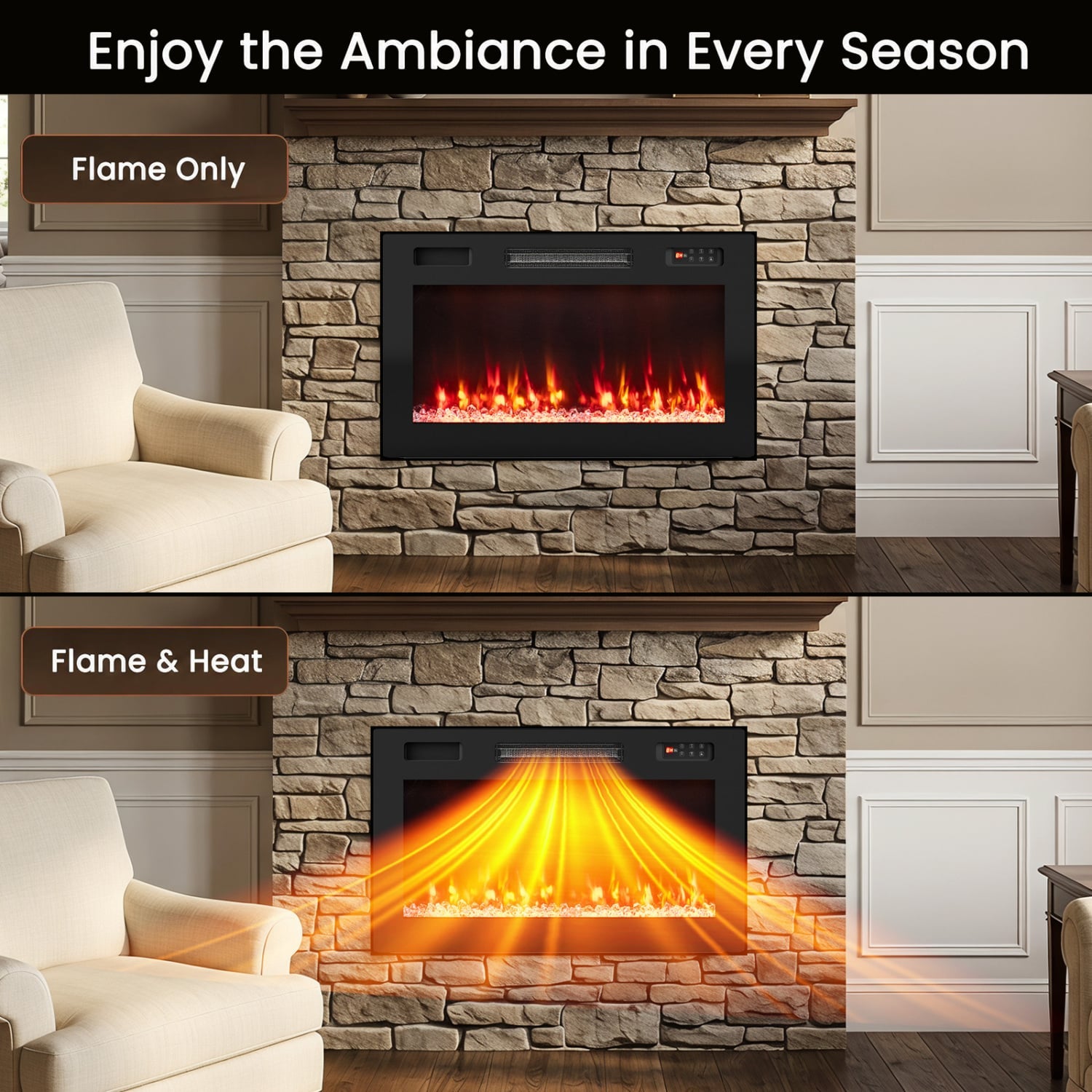 30 Inch Smart WiFi Electric Fireplace, Recessed, Wall Mounted Fireplaces at Gallery Canada