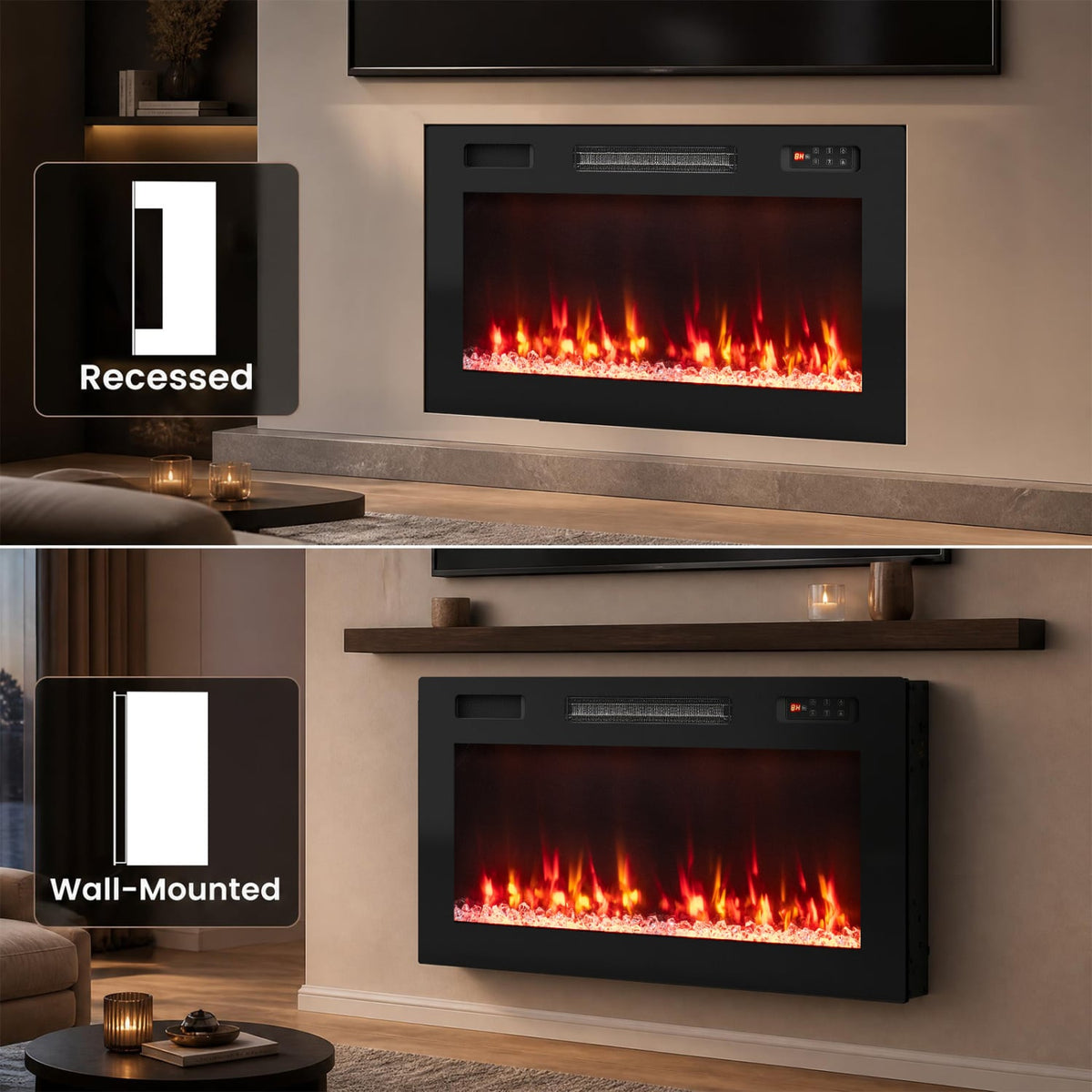 30 Inch Smart WiFi Electric Fireplace, Recessed, Wall Mounted Fireplaces at Gallery Canada