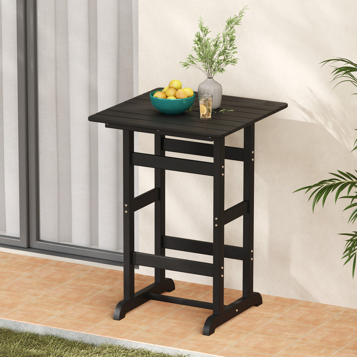 30 Inch Square Bar Table, Slatted Tabletop, Black Patio Dining Tables at Gallery Canada