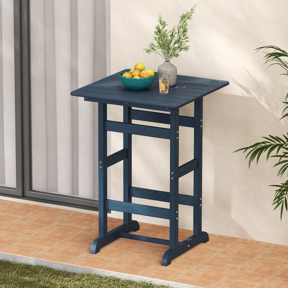 30 Inch Square Bar Table, Slatted Tabletop, Navy Patio Dining Tables at Gallery Canada