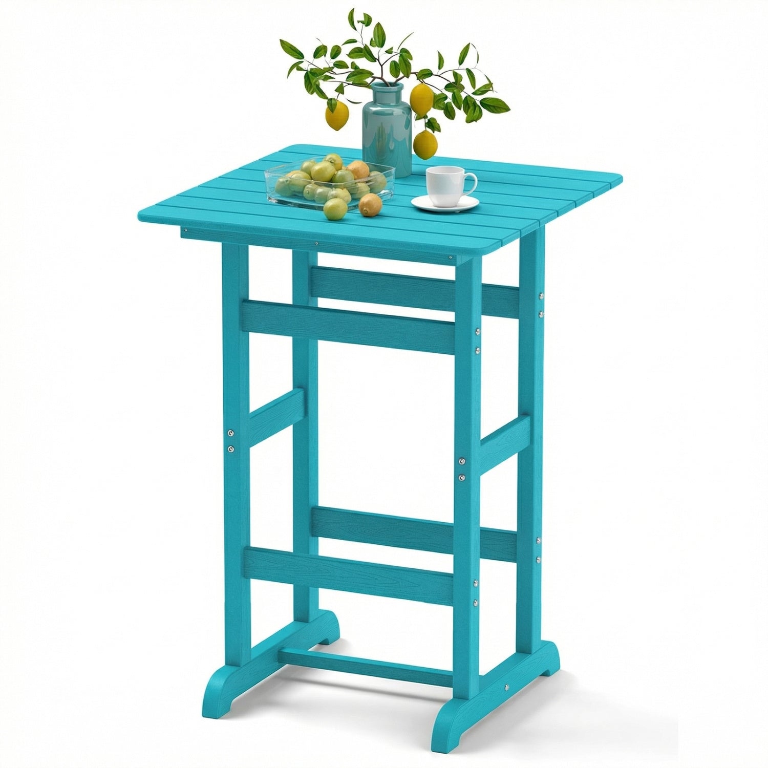 30 Inch Square Bar Table, Slatted Tabletop, Turquoise Patio Bar Furniture Turquoise at Gallery Canada