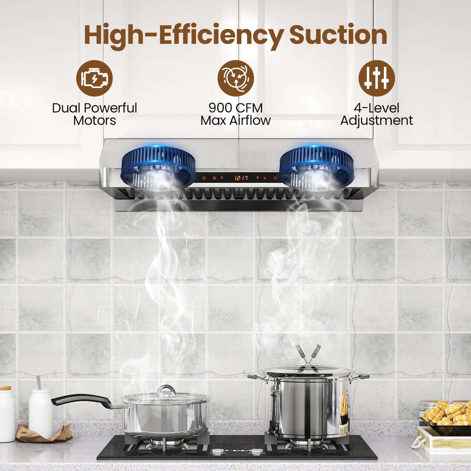 30 Inch Under Cabinet Range Hood, 900 CFM Stainless Steel, Silver Kitchen Appliances at Gallery Canada