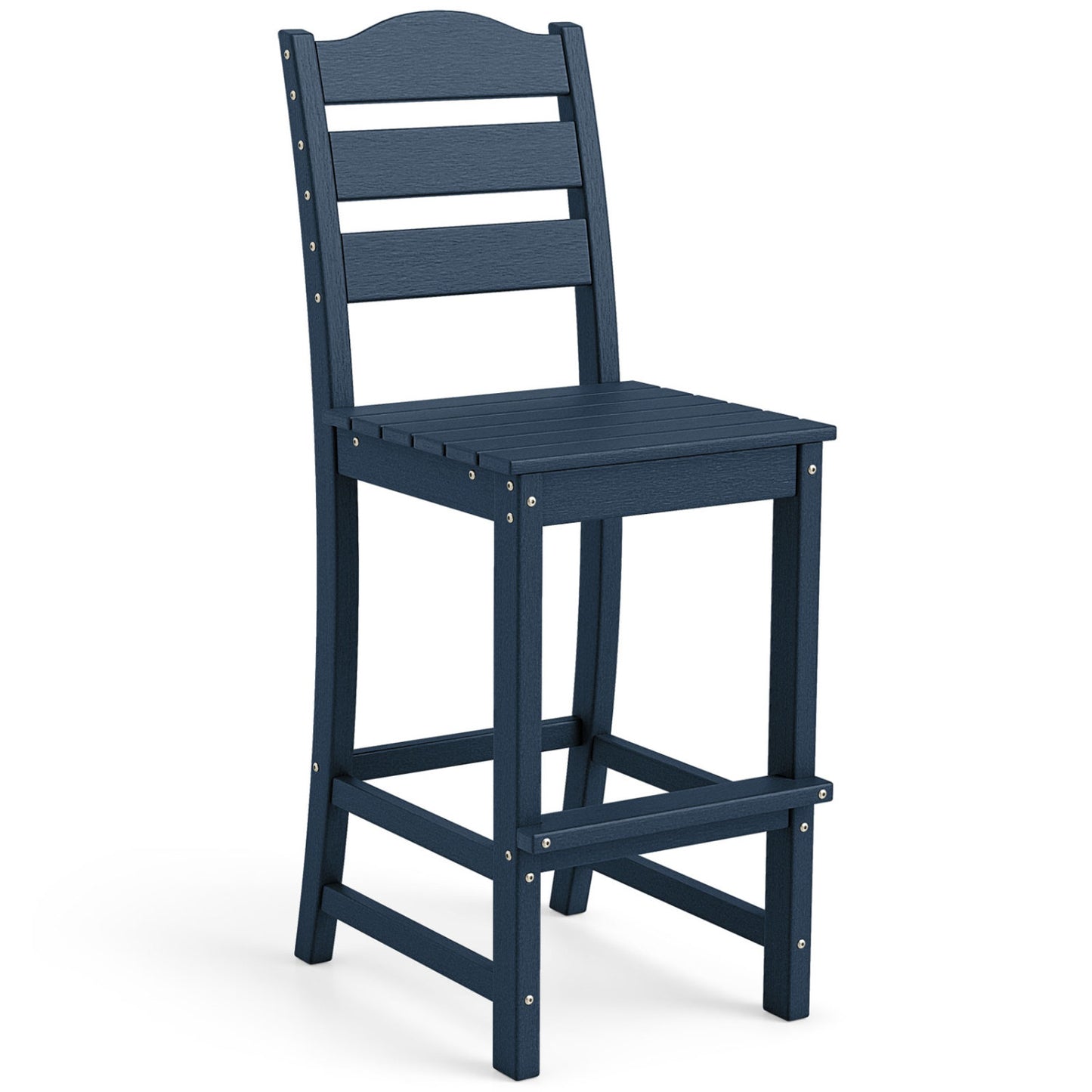 30 Inch Counter Height HDPE Bar Stool, With Backrest And Footrest, Navy Patio Bar Furniture at Gallery Canada