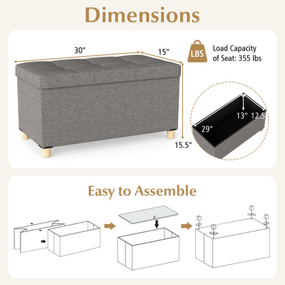 30 Inches Storage Ottoman Bench with Tray and Rubber Wood Legs, Gray Shoe Racks & Storage Benches at Gallery Canada