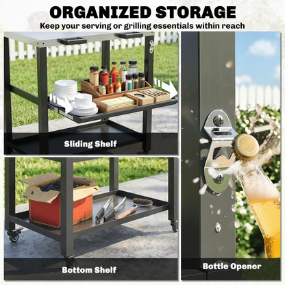 Outdoor Grill Cart, Stainless Steel Tabletop, 2 Shelves, Lockable Wheels Outdoor Grill Carts at Gallery Canada
