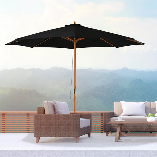 10' x 8' Wooden Patio Umbrella, Outdoor Sunshade Canopy, Black Sun Umbrellas Black, Teak at Gallery Canada