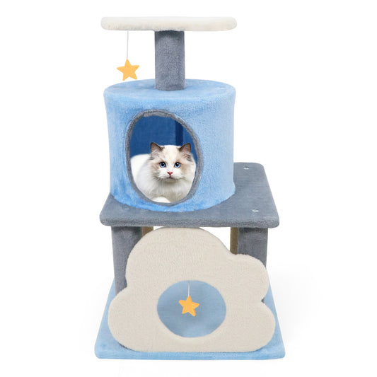 31.5" Cute Modern Cat Tree Multi-Level Kitten Tower, Blue Cat Trees Condos & Scratchers Blue at Gallery Canada