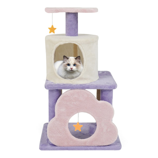 31.5" Cute Modern Cat Tree Multi-Level Kitten Tower, Purple Cat Trees Condos & Scratchers Purple at Gallery Canada