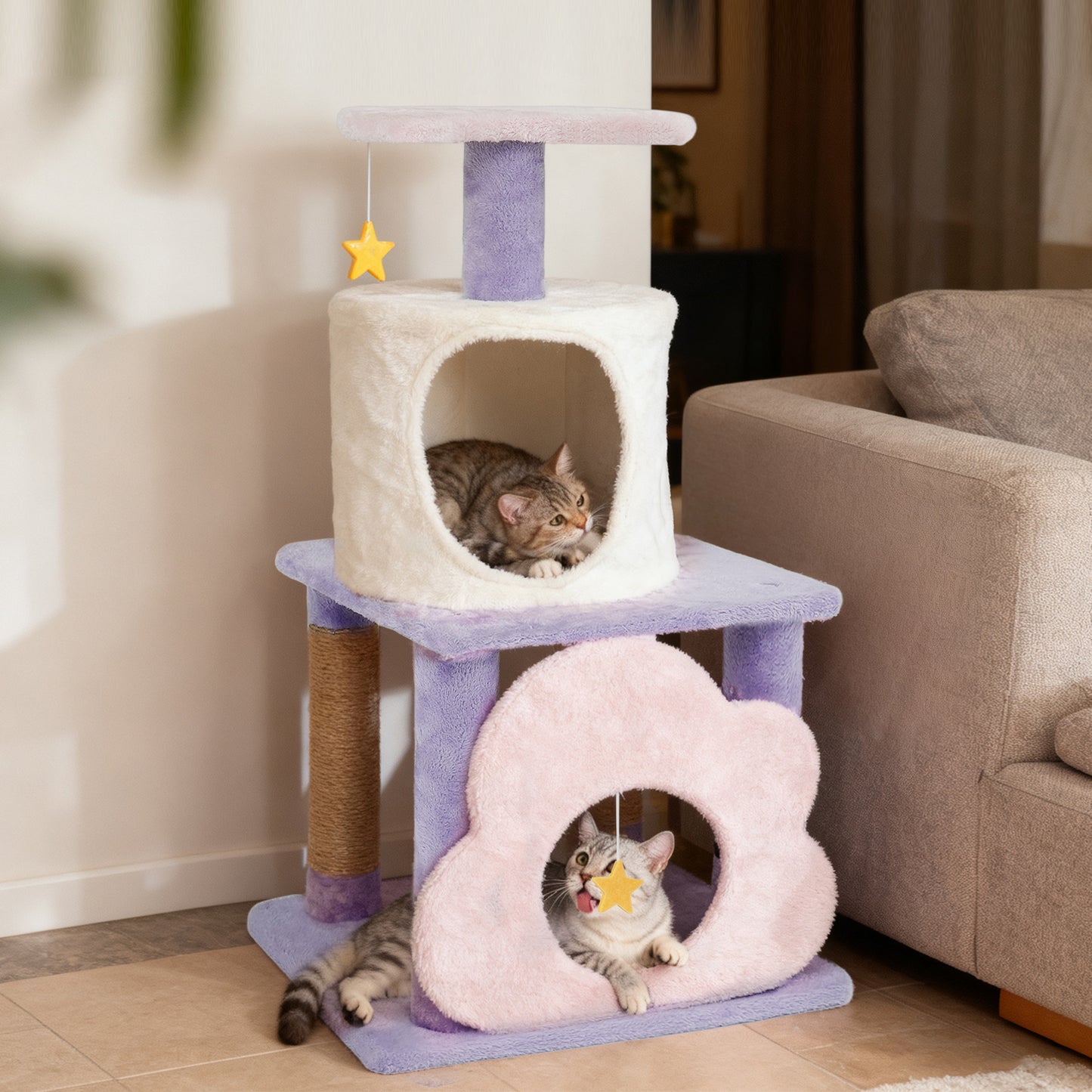31.5" Cute Modern Cat Tree Multi-Level Kitten Tower, Purple Cat Trees Condos & Scratchers at Gallery Canada