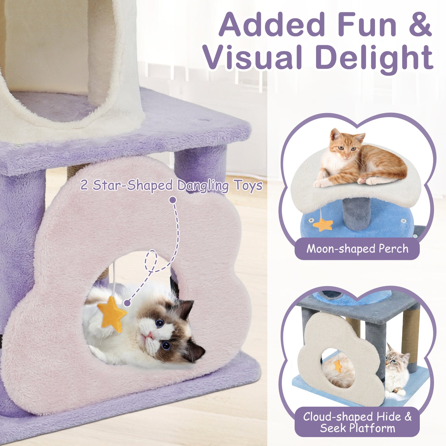 31.5" Cute Modern Cat Tree Multi-Level Kitten Tower, Purple Cat Trees Condos & Scratchers at Gallery Canada