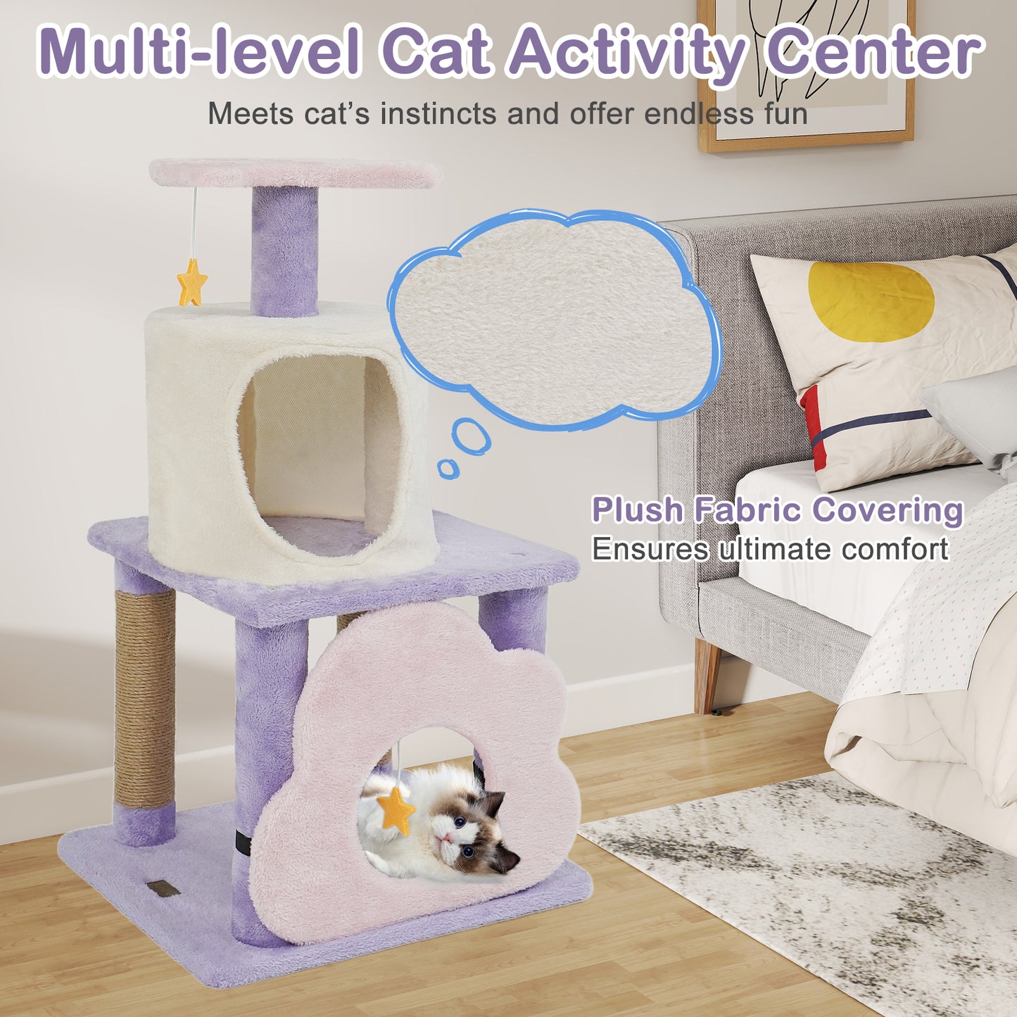 31.5" Cute Modern Cat Tree Multi-Level Kitten Tower, Purple Cat Trees Condos & Scratchers at Gallery Canada